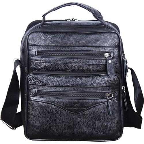 Genuine leather Double zipper briefcase Totes handbag large-capacity cowhide mens bag vertical shoulder bag mens briefcase bag