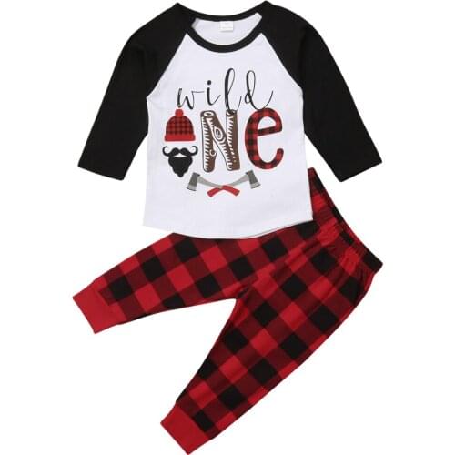2018 Casual Newborn Kid Baby Boys Letter Tops Shirts Clothes Long Plaid Pants 2PCS Outfits Size 1-5T