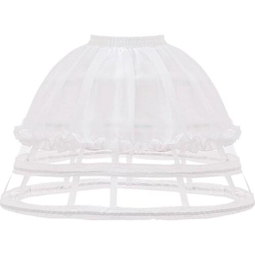 Womens Lolita Hollow Out Birdcage Petticoat 4 Hoops Pleated Ruffles Underskirt