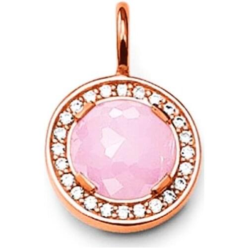 Muffiy Women Rose Gold Color Charms Zirconia Pink Crystal Round Disc Ornament Charm Pendants DIY Chain Necklace Pendant Jewelry