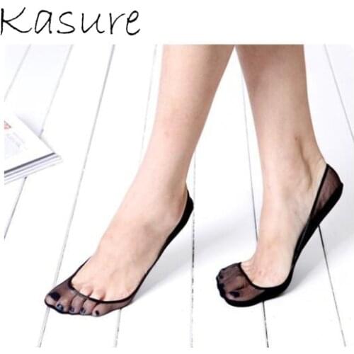 KASURE Womens Nylon Short Invisible Socks Woman Spring Summer Transparent Mesh Tulle Slipper Socks Low Cut Footsocks Fashion