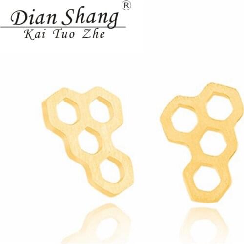 DIANSHANGKAITUOZHE Funky Hexagon Stud Earrings For Women Minimalist Jewelry Simple Honeycomb Cute Gold Earrings For Gift