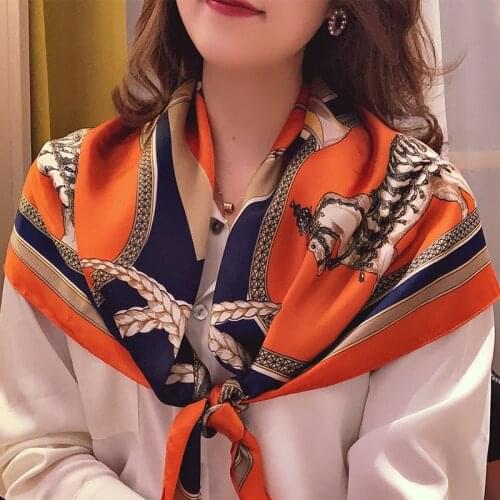 2021 Ethnic Style Print Sunscreen Satin Silk Scarf Summer New 90X90CM Kerchief Shawl Fashion Neckerchief Hankies Travel Scarves