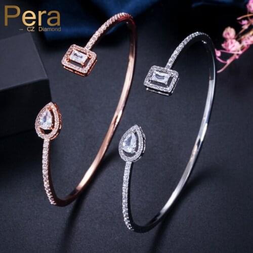 Pera Mirco Pave Open Cuff Design Prom Party Jewelry Accessories Big Geometric Shape Cubic Zirconia Bangles for Women Gift Z037
