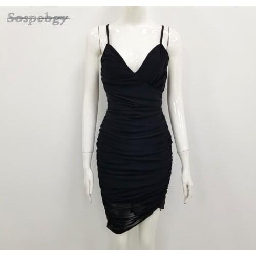 2021 Summer Womens Sexy Sling Dress Pleated Oblique Hem Elastic Bodycon Bandage Dress Celebrity Runway Party Dresses