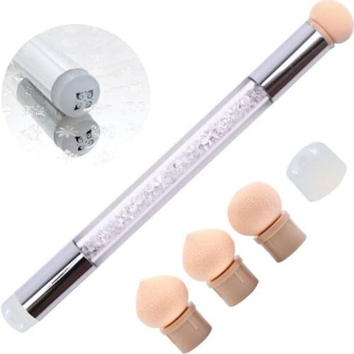 1 Set Double Nail Art Brush Dizzy Dye Pen Replaceable Sponge Head Washable Nails Transfer Printing Template Pen Tools