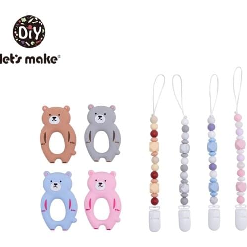 LetS Make 1Pc Bear Silicone Rodent Teether Cartoon Diy Pacifier Clip Holder Chain Food Grade Silicone Toy Baby Teether