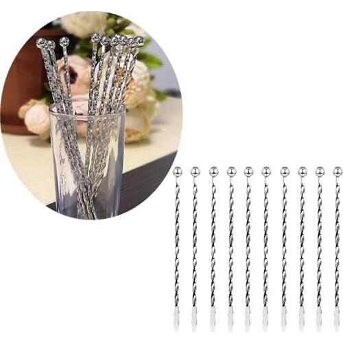 10Pcs Thread Cocktail Paddle Drink Stirrers Stainless Steel Coffee Beverage Swizzle Stick for Bar Party Home Office