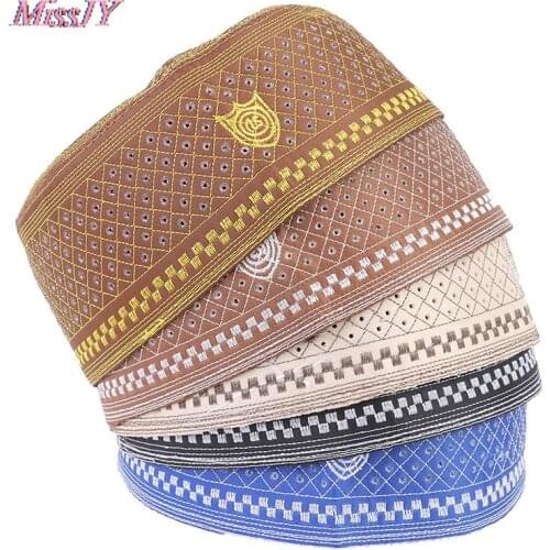 2021 Muslim Hats Cotton Embroidery Arab Men Prayer Hat Musliman Turban Man Hijab Bonnet Saudi Arabian Islam Jewish India Caps