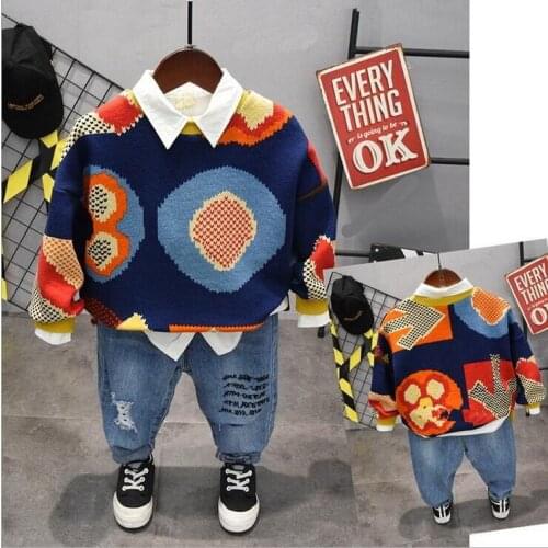 Children boys clothing set kids cotton sets spring Autumn sweater + shirt + jeans boy outfit 3pcs boys set 2-6years