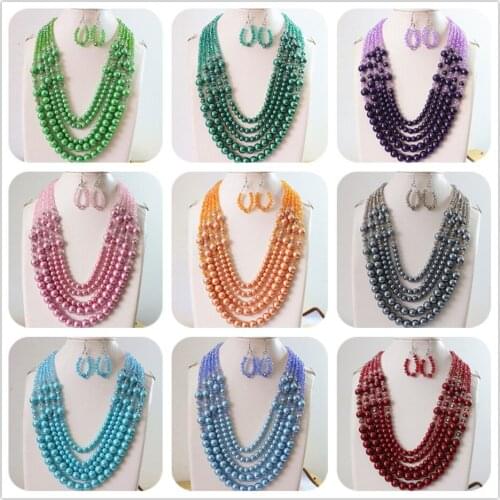 5rows glass crystal multicolor abacus faceted round imitation shell pearl beads charms design earrings necklace 20-25.5"B983
