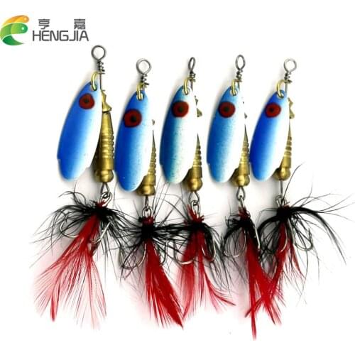 5pcs Spinner Spoon Fishing Lures Feathered Hook Artificial Bait Metal Fishing Tackle Sequins Bait for Trout Bass