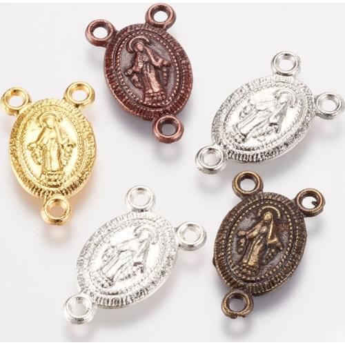 50pcs Tibetan Style Oval with Virgin Mary Alloy Chandelier Components Links Rosary Center Pieces for jewelry making Connector