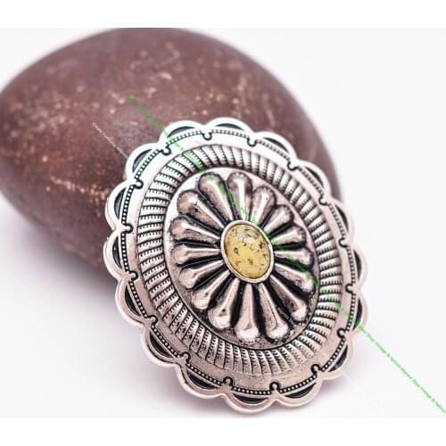 6pc 44*38mm American Traditional Flower Pattern Beige Stone Western Saddle Tack Hardware Accessories Concho With Long Screw