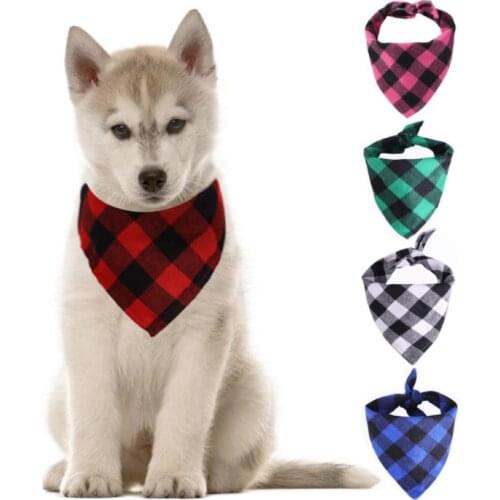 Dog Bandana Christmas Plaid Single Layer Pet Scarf Triangle Bibs Kerchief Pet Accessories Bibs for Dogs Xmas Gifts SN1492