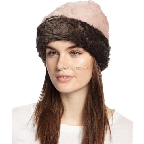 China Post Free Shipping SJ071 Newest Design Spring Hand Knit Hats Women Rabbit Fur Hats 2019