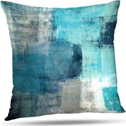Teal Throw Pillow Covers Turquoise and Grey Art Decorative Cushion Cover for Home Bedroom Sofa Living Room 18X18 Inch