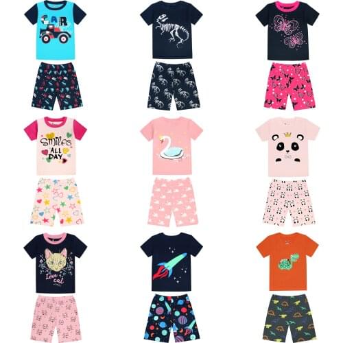 Childrens Pajamas Summer Short-sleeved tshirt + shorts sports set Kids Pyjamas Boys Girls Pajamas Baby Sleepers Sleepwear 2-7T