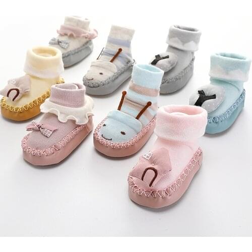 Baby cotton anti slip socks boys girls newborn infant winter warm long frilly sock shoes soles toddler funny Cartoon ruffle sock