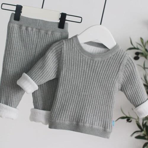 Kid Pajamas Set Boys Girls Plus Velvet Pjs Knitted Sweater And Pants Unisex Thick Warm Clothes Toddler Clothing Clothes W988