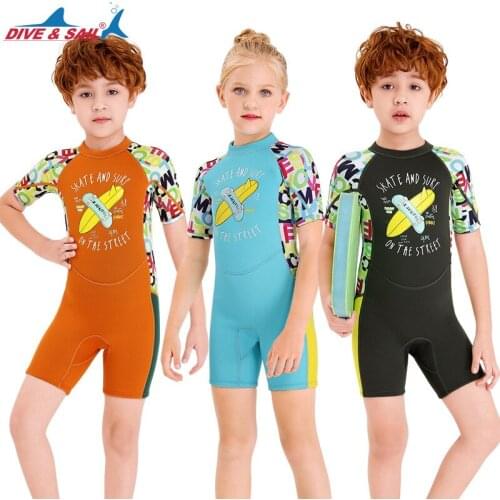 Childrens one-piece swimsuit 2.5MM boys and girls one-piece short-sleeved warm swimsuit neoprene childrens wetsuit wetsuit