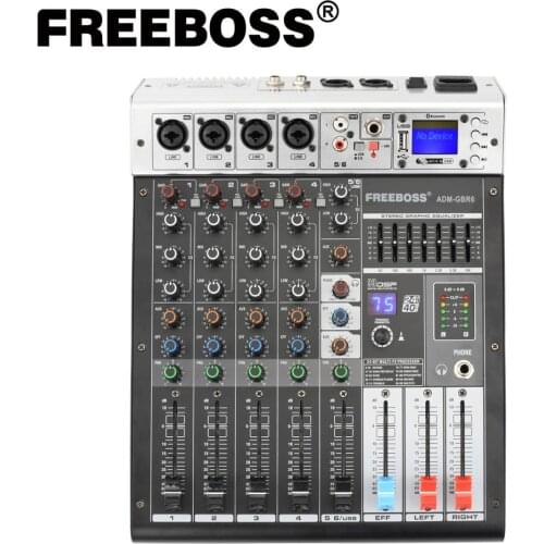 Freeboss ADM-GBR6 48V Phantom Power Repaeat Effect USB Function Bluetooth Karaoke DJ console 99DSP Mixer Audio 6 Channel