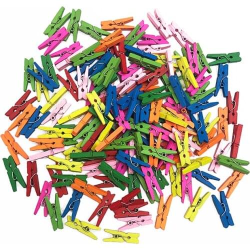 Happymems 100pcs 2.5CM Mini Colorful Natural Wooden Clothes Photo Paper Peg Pin Clothespin Craft Clips School Office Wood Clamp
