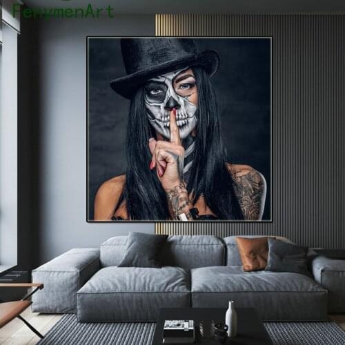 Skeleton Girl Canvas Painting Woman Punk Style Wall Art Picture Gothic Poster And Print Nordic Living Room Home Decor wall decor