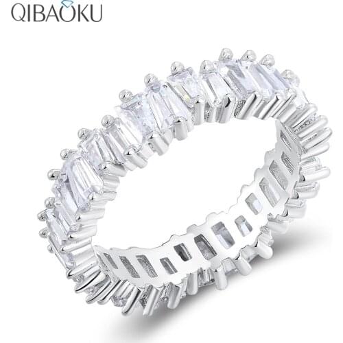 Sterling Silver 925 Geometric Trapezoid White Zircon Rings Luxury Rings Fine Jewelry Party Wedding Engagement Gift for Women