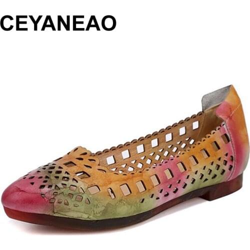 CEYANEAOHandmade Genuine leather summer ballet women flats shoes female casual flat shoes women loafers shoes slips womens shoe