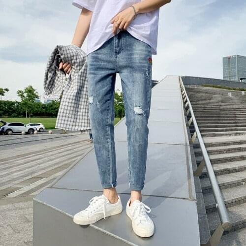 Hot 2021 Denim Jeans mens slim feet summer thin wild brand mens trousers casual long mens Korean trend teenager pencil pants