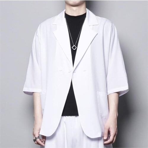 Spring and summer mens lapel pure color single button design mens suit coat simple fashion mens coat with seven sleeves