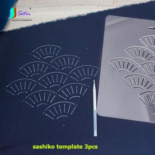 3PCS Big Size 22*23cm Sashiko Transparent Template Set,Round/chrysanthemum/fan Style Sashiko Embroidery Template Set S0762L