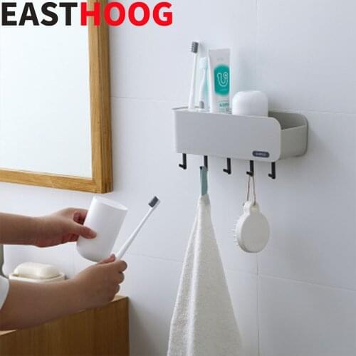 Wall Mounted Toothbrush Storage Holder with Hooks Toothpaste Storage Organizer Bathroom Accessories Tools Household Items
