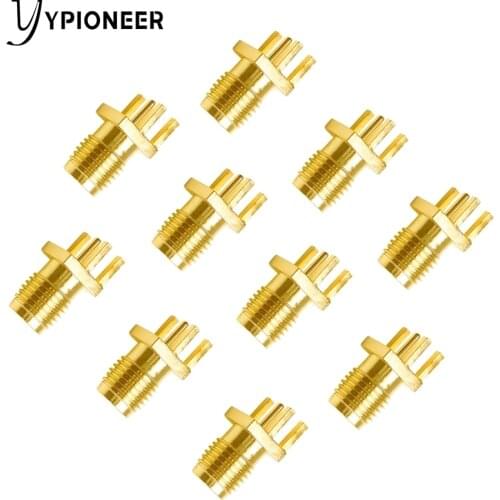 YPioneer C20133 10PCS SMA Female Jack Adapter Solder Edge PCB Straight Mount RF Copper Connector Plug Socket Gold Plated