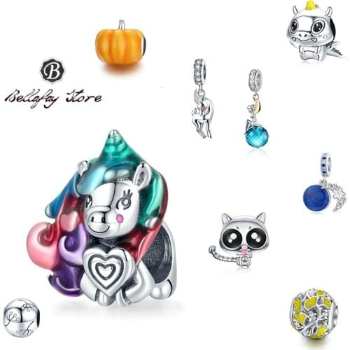 Bellafay Customed Real 925 Silver Pumpkin Charms Horse Beads Tibetan Antelope Fits Original Bracelet Bangles Women DIY Jewelry