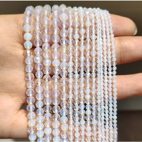 Natural White Opal 2/3/4mm Faceted Mineral Loose Beads for Jewelry Making DIY Christmas Gift Bracelets 15'' Tiny Stone
