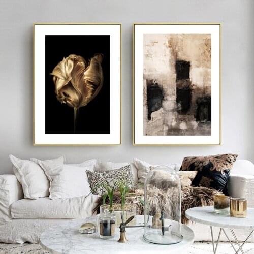 Self-adhesive Wall Stickers Abstract Gold Floral Vintage Posters Painting Print Pictures Wall Art Living Room Home Decoration