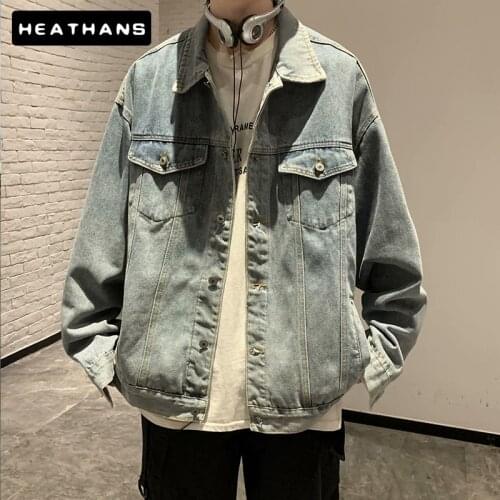 Spring Autumn Denim Jackets Mens Korean light Blue Baseball Clothes Mens Loose Vintage Jean Jacket For Male Casual Denim Jacket