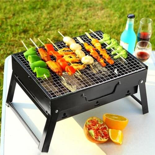 Foldable Barbecue Grill With Airway Vent Household Detachable Iron Camp Stove For Outdoor Camping Charcoal Oven For 3 People