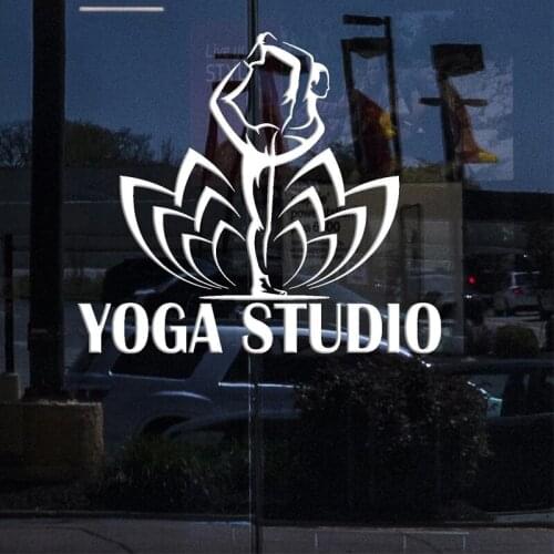 Yoga Studio Wall Stickers Window Sign For Business Vinyl Decal Yoga Pose Decals Lotus Flower Sticker