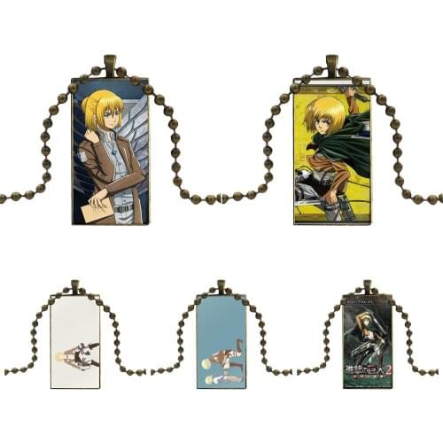 Vintage Jewelry Bronze Color Glass Cabochon Choker Pendant Long Rectangle Necklace For Girls Best Gift Attack On Titan Armin