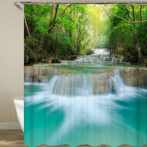 Waterproof Shower Curtains Bath Curtain Forest Beach Green Plant Bathroom Polyester Fabric Curtain Washable 180x200cm With Hooks
