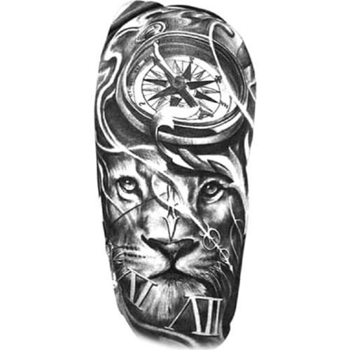 Waterproof Temporary Tattoo Sticker Black Lion Compass English Letters Line Fake Tattoos Flash Tatoos Arm Body Art for Women Men