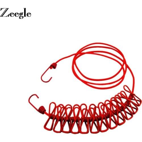 Retractable Clothesline Elastic Washing Line With 12 Clips Home Socks Underwear Clothes Hanger Windproof Stretch Drying Rack