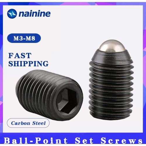 YJT1113 M3 M4 M5 M6 M8 M10 M12 Alloy Steel Ball-Point Hex Socket Spring Ball Plunger Grub Point Set Screw Black