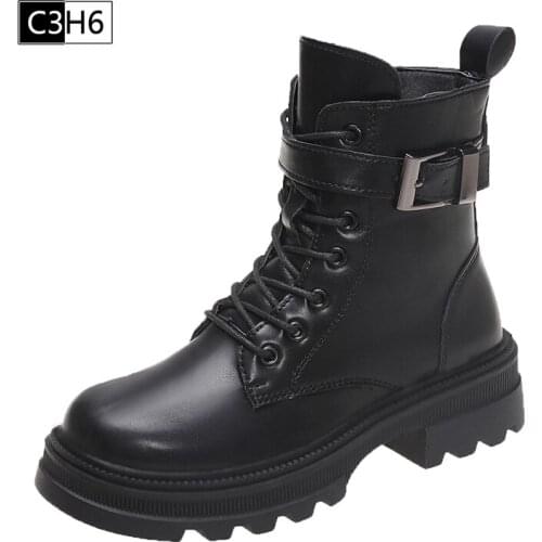 Female Lace Up Platforms Women Motorcycle Womens Boots Winter Soft Leather Shoes Black Botas Wedges Leather Boots Martin