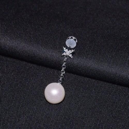 SLJELY High Quality Real 925 Sterling Silver FESTIVAL Star Dropping Earring with Natural Pearl Zirconia Stones Women Jewelry