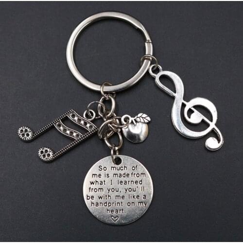 1pc You Will Be With Me Like A Handprint On My Heart Charm Musical Note & Apple DIY Metal Keychain - Tribute Music Teacher
