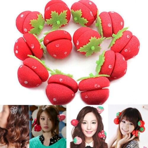12pcs Girls Heatless Curling Balls Strawberry Balls Hair Care Soft Sponge Rollers Curlers DIY Tool